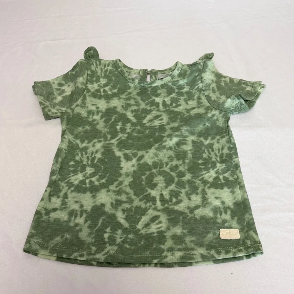 7 For All Mankind Girls 3T‎ Denim Shortalls & Green Tie Dye T-Shirt Outfit Boho